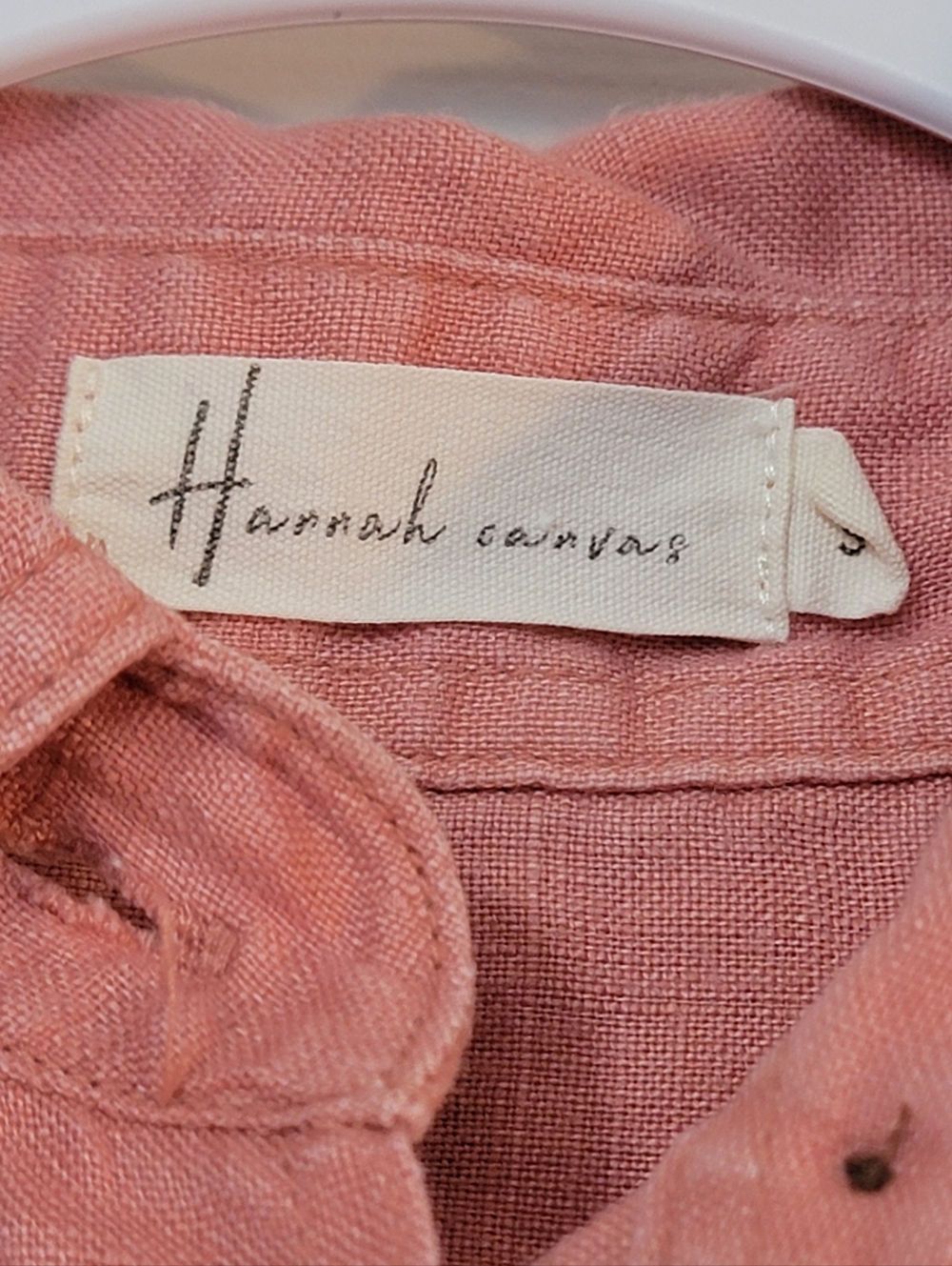 Women's Peach Colored  Linen Button Up Short Sleeve Blouse - Picture 3 of 6